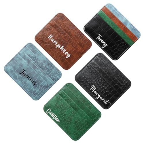 Personalized Credit Card Holder, Custom Name Initials Monogram Minimalist Slim Wallet, Luxury Crocodile Pattern Leather Small Thin Front Pocket Wallet, Gift for Birthday Christmas Thanksgiving, Black