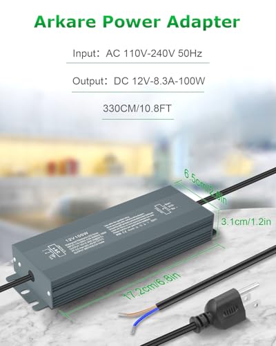 Image of 100W 110-240V to 12V 8.3A LED Driver - Extra Long 10.8FT 110V to 12V Converter with Plug - Constant Voltage Output - Waterproof for LED Light String