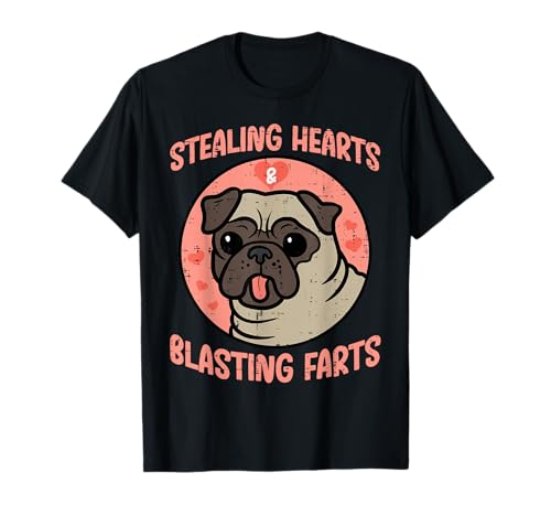 Valentines Day Pug Stealing Hearts Farts Dog Men Women Kids T-Shirt
