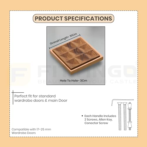 Image of 4 Inch Square Cabinet Handle 1338 - Premium Aluminium PVD Rose Gold Frame with Textured Wood Finish - Modern Pull Handle for Wardrobes, Cupboards & Kitchen Cabinets - Pack of 6