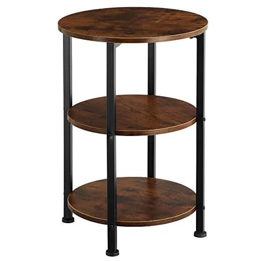 tectake 800937 sidobord runt trä och metall, industriell design, soffbord med 3 nivåer, för vardagsrum sovrum, Ø 40 x 61 cm, svart metallram (mörkbrun | nr 404257)