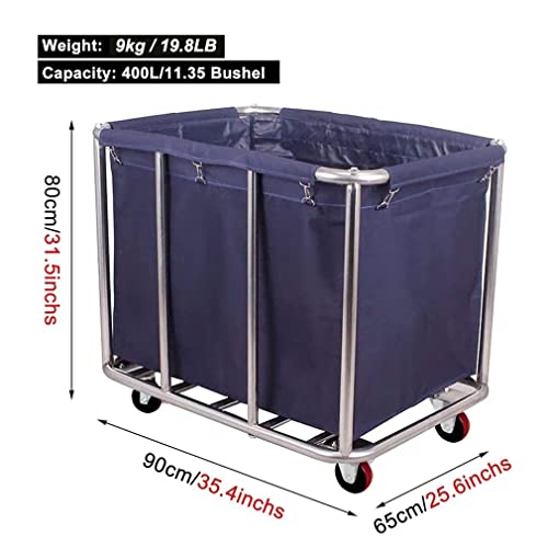 Large Laundry Cart with Wheels,400L Hotel Linen Basket Trolley,Heavy Duty Laundry Hamper for Home & Commercial Laundry Rooms,Blue