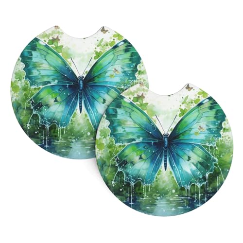 Portavasos para carro en caucho, 2 piezas, diseño mariposa miniatura 1