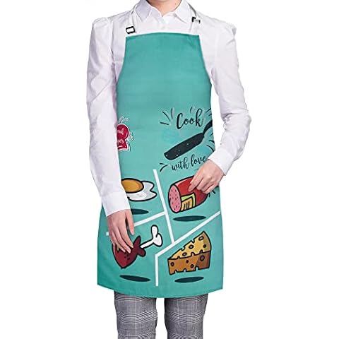 Delantal de Cocina Lecwoll para Adultos Ajustable Unisexo con Diseño Retro (Azul verde) Cover