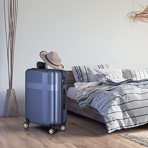 3 Piece Luggage with TSA Lock ABS, Durable Luggage Set, Lightweight Suitcase with Hooks, Spinner Wheels Cross Stripe Luggage Sets 20in/24in/28in Shipping from US warehouse (dark blue)4