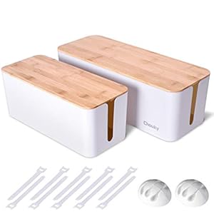 2 Pack Large Cable Management Box – Wooden Style Cord Organizer Box and Cover for TV Wires, Computer, Router, USB Hub…