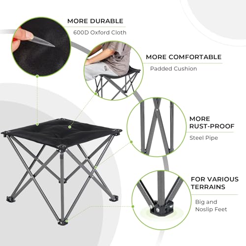 FUNDANGO 2 Pack Camping Stool Foot Rest, Folding Camping Stool Padded Camping Chair Foot Stool Oversized Foldable Footrest for Gardening Fishing Hiking Backpacking Travel with Carry Bag (Black)