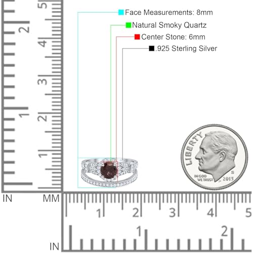 OMRANII Art Deco Ring Round Natural Chocolate Smoky Quartz Cubic Zirconia Promise Ring Two Piece Bridal Wedding Set Engagement Rings For Women 925 Sterling Silver Gifts For Her4