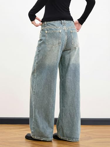 Image of EMMIOL Women Hip Hop 90s Vintage Baggy Jeans Denim Pants Mid Waist Jeans