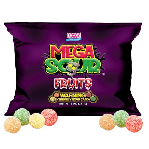 Barnetts - Mega Sour Candy Fruits 227g (1/2lb) - Trendy Sweet Bags - Traditionally Handmade Sweets - Sour Coating Lasts 20 Seconds - Candies for Party Bag, Gift Hamper, or Hamper Box - image 1