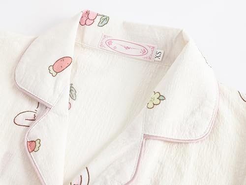 Image of Hupohoi Big Girls Button Down Pajama Set 3pcs Short Sleeve Long Pants with Shorts Crepe Wrinkled Fabric Sleepwear Nighty