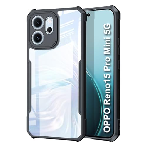 Image of NSTAR Shock Proof Clear Protective Back Case for Oppo Reno 15 Pro Mini 5G | Acrylic Crystal Clear 360 Degree Protection- (PC & TPU, Black Bumper)