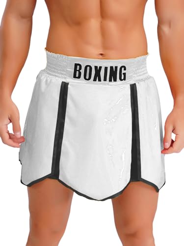 Linjinx Pantalones cortos de boxeo para hombre, cintura elástica, pantalones cortos de Muay Thai, pantalones cortos sueltos para artes marciales y fitness, plata, XXL