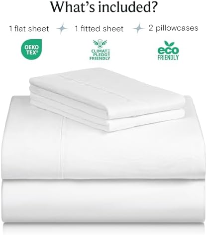LuxClub 4 PC Queen Sheet Set, Deep Pockets Wrinkle Free Cooling Bed Sheets Hotel Bedding for Women, Men, Includes 1 Fitted Sheet, 1 Flat Sheet and 2 Pillowcases-Soft White - Thumbnail 2