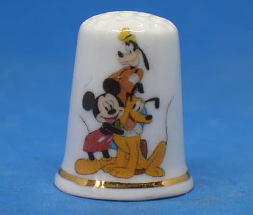 Birchcroft China White Birchcroft Porcelain China Collectible Thimble - Mickey Mouse & Friends - With Display Box