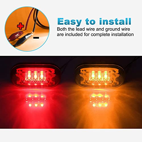Partsam 2 Amber + 4 Red 12V 4" X 2" Oval Led Truck Side Marker Light Surface Mount 10 Diodes, Sealed Trailer Led Clearance And Side Marker Lights, Black Base, Rectangular Rectangle Led Lights #TOP2