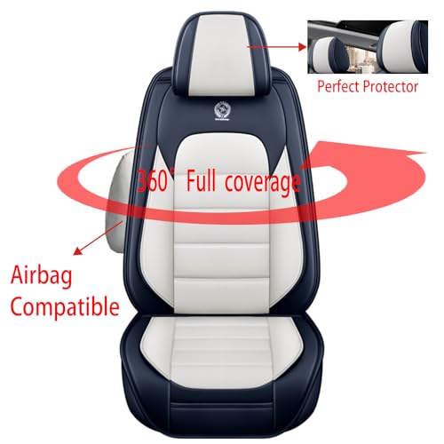 Image of Fit for Sedan SUV Pick-up Truck,Automotive,Ice Slik Nappa Leather Car Seat Covers,Waterproof Durability Washable Seat Covers,5 Seat Complete Set Standard Full Coverage Car Seat Cover(Blue & White)