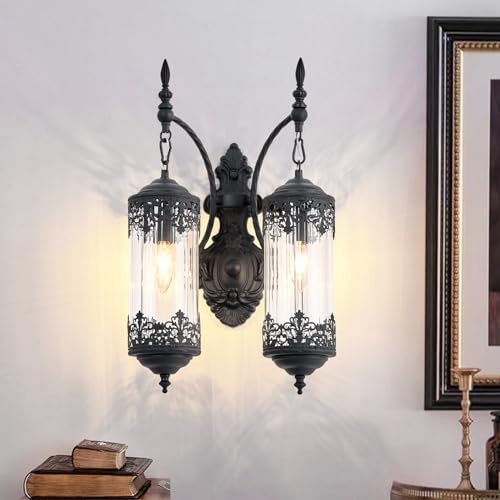 RONGHUAFUGUI Rustic Glass Wall Sconce 2-Lights