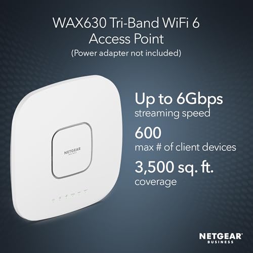 NETGEAR Points d'accès WiFi 6 PoE++ (WAX630) - WiFi 6 Tri Bandes AX6000, Borne WiFi 6, Port Ethernet 2,5 G, 802.11ax, MU-MIMO, Gestion à Distance Via Insight, PoE++ Adaptateur Secteur en Option