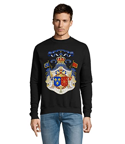 Genérico Grand Royal Coat of Arms of France and Navarra – Sudadera de algodón mezclado con cuello redondo, Negro , S