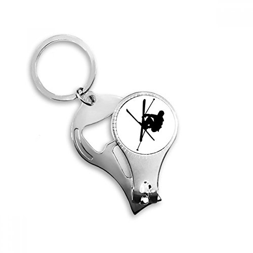 Sports Physical Education Skiing Player Nail Nipper Ring Key Chain Bottle Opener Clipper