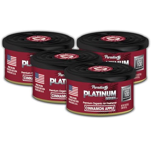 Paradise Air Platinum Car Air Freshener Can, 100 Day Long Lasting Fragrance, Eliminates Odours - For Car Interior, Home or Office - 4 Pack Cinnamon Apple Scent (Burgundy Red)