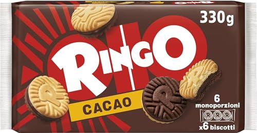 Pavesi Ringo Biscotti Farciti con Crema al Gusto Cacao per Colazione o Gustoso Snack, Senza Olio di Palma, Formato Famiglia - Confezione da 330 g