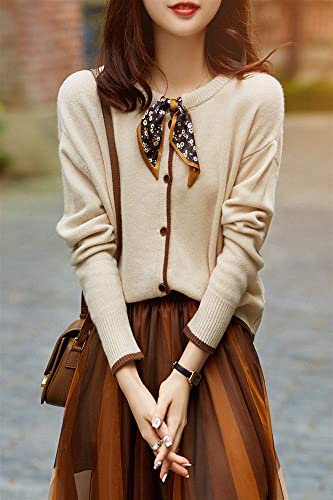 Cardigãs suéter feminino clássico leve com gola redonda com cadarço e botão para baixo agasalhos out