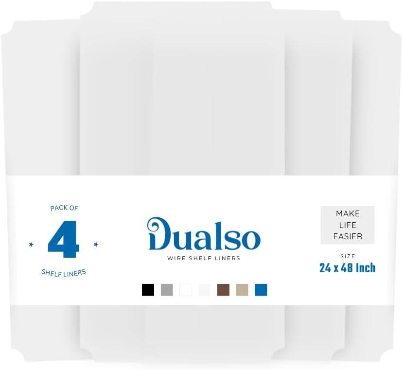 DUALSO Wire Shelf Liner Wire Rack Shelf Mat - Thick Wire Shelf Cover - Waterproof Plastic Shelf Liners, Metal Shelf Liner - Easy Use Wire Shelving Cover for Closet (Clear, 24" X 48" (Set of 4))
