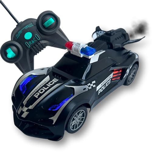 Carrinho Brinquedo Com Controle Remoto que Solta Fumaça e Luzes da Sirene (Preto)
