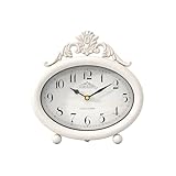 ChimeTide Vintage Table Clock, Desk and Shelf Decor Clock, French Rustic Antique Style White Mantel Clocks, for Farmhouse, Living Room, Bedroom, Bedside, Gift (7.87' H x 7.87' W)