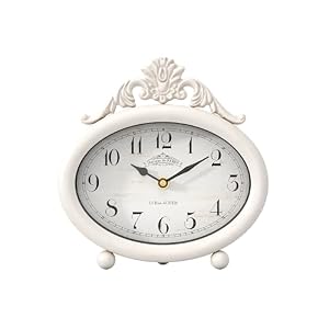 Vintage Table Clock, Desk and Shelf Decor Clock, French Rustic Antique Style White Mantel Clocks, for Farmhouse, Living Room, Bedroom, Bedside, Gift (7.87″ H x 7.87″ W)
