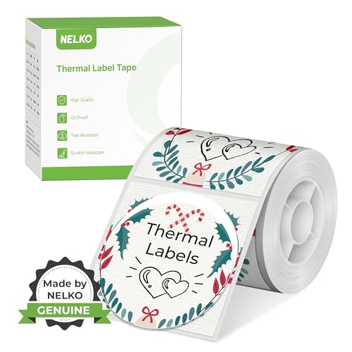 Thermal Labels for Nelko PM220 Label Maker, 2 inch (50mm) Round Thermal Label, Waterproof, Multi-Purpose Tab Tape, 1 Roll of 150 Self-Adhesive Thermal Paper (Christmas 1)