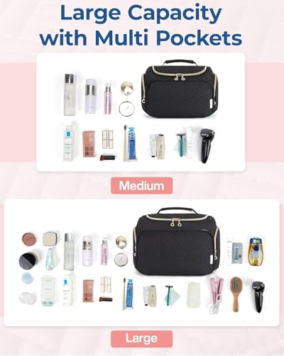 Image of BAGSMART Large Toiletry Bag for Women, Cosmetic Makeup Bag Organizer with Handle, Travel Bag for Toiletries, Travel Accessories, Full Sized Container, Black-L
