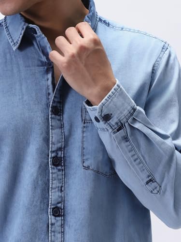 Image of Urbano Fashion Men's Regular Fit Full Sleeve Washed Denim Shirt