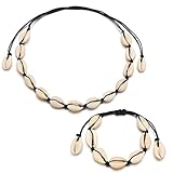 SHELL Halskette und Armband SET-diese Boho Strand-Halskette und Armband Set zeichnet sich durch natürliche Schale und Wachs Bindfäden, passen für verschiedene Hals und Handgelenk Größen.