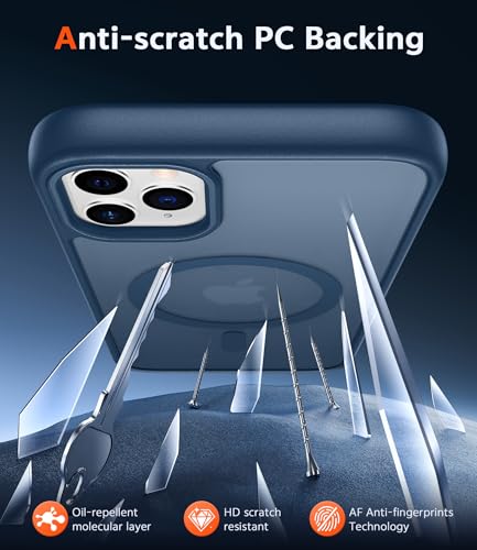 Image of FNTCASE for iPhone 11 Pro-Max Case: Matte Magnetic Phone Cases Compatible with Magsafe Slim Anti Yellowing Military Grade Drop Protection Rugged Protective Translucent Cell Phone Cover (C-Blue)