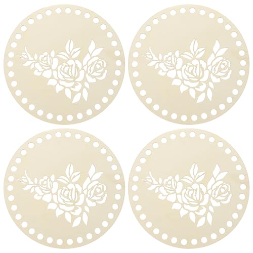 Base de panier en bois rond 7.9-inch PATIKIL pour projets de crochet et tissage de sacs DIY 4Pcs