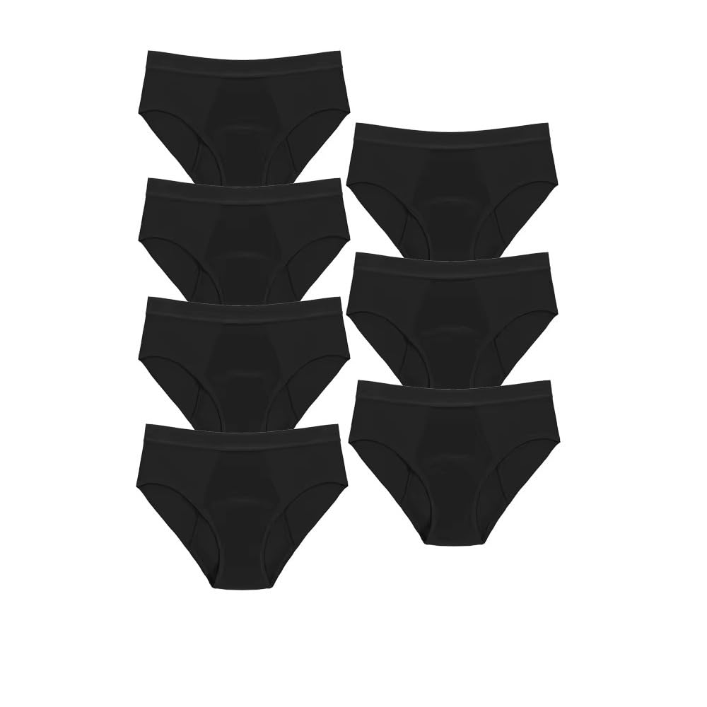 Culottes Menstruelles À Flux Abondant Absorbantes et Anti-Fuites Culottes en Coton Slips Post-Partum Adolescentes Filles Sous-Vêtements Extensibles Lot de 7 Noir S