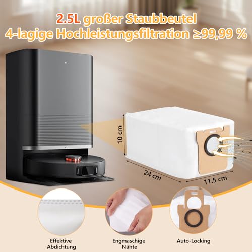 25 Stück Zubehör für Xiaomi X20 Max / X20 Pro Saugroboter, 6 Staubbeutel 6 Wischpad 2 Hauptbürste 6 Seitenbürsten 4 HEPA Filter 1 Reinigungsbürste. Ersatzteile für Xiaomi X20