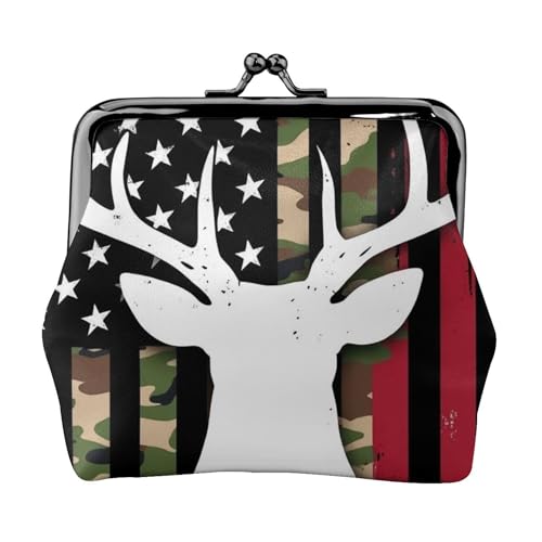 Coin Purse Small Pu Leather Change Purse Wallet With Clasp Car Coin Holder Pouch For Woman Men (Cool Camouflage American Flag Hunting Deer Camo Black (3))