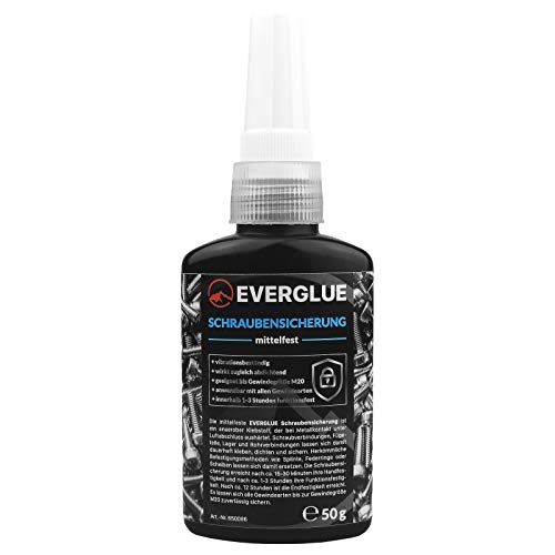 EVERGLUE Schraubensicherung anaerob mittelfest 50g in praktischer Dosierflasche zum dauerhaften Kleben, Dichten und Sichern für Schraubverbindungen Lager und Rohrverbindungen bis Gewindegröße M20