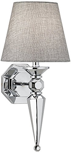 Possini Euro Design Clarice Modern Wall Sconce Lighting Chrome Metal Hardwired 17 1/4" High Fixture Textured Gray Fabric Shade For Bedroom Bathroom Bedside Living Room Home Hallway Dining Kitchen #TOP25