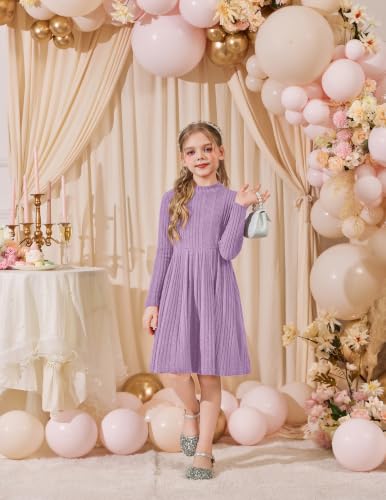 Image of Arshiner Girls Dresses Long Sleeve A Line Knit Sweater Dress with Pockets