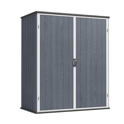 Greesum 5×3FT Plastic Outdoor Storage Shed with Floor, Resin Storaged Sheds with Lockable Door, Window & Vent, All-Weather Tool Sheds for Garden, Backyard, Patio, Dark Gray (4.7×2.5FT)