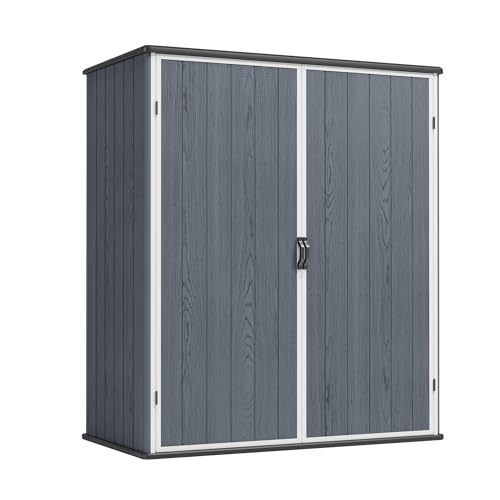 Image of Greesum 5x3FT Plastic Outdoor Storage Shed with Floor, Dark Gray