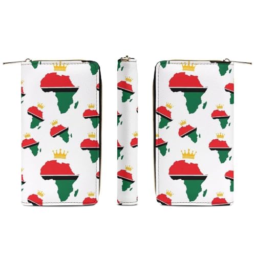 Leather Wallet with Smooth Zipper, Water Resistant and Large Capacity Golden Crown African American Pride White Wallets for Women Men3