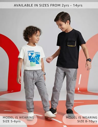 Image of Amazon Brand - Symbol Boy's Cotton Cargo Jogger | Elasticated Waistband and Cuff | Stretchable | Age 2-14 Years