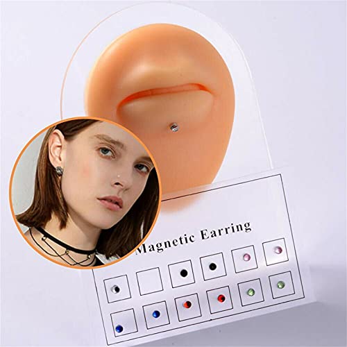 12Pcs Crystal Magnetic Stud Earring Magnet Nose Ear Lip Stud Non Piercing, Women Men Steel Crystal Fake Nose Lip Ring Clip Nose Ring Fake Cheater Jewelry Gift (Multicolor) #TOP2