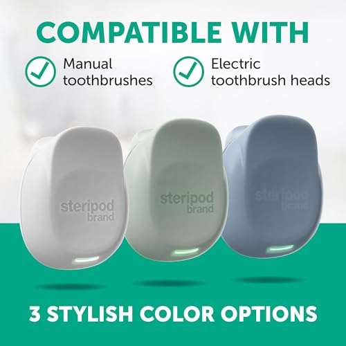 Steripod Brand Portable UV Toothbrush Sanitizer Clip, Reduces Harmful Microorganisms, Rechargeable, Slate, 1 Count
